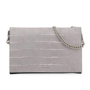 All Saints Claremont Croc Embossed Chain Crossbody Bag - Grey